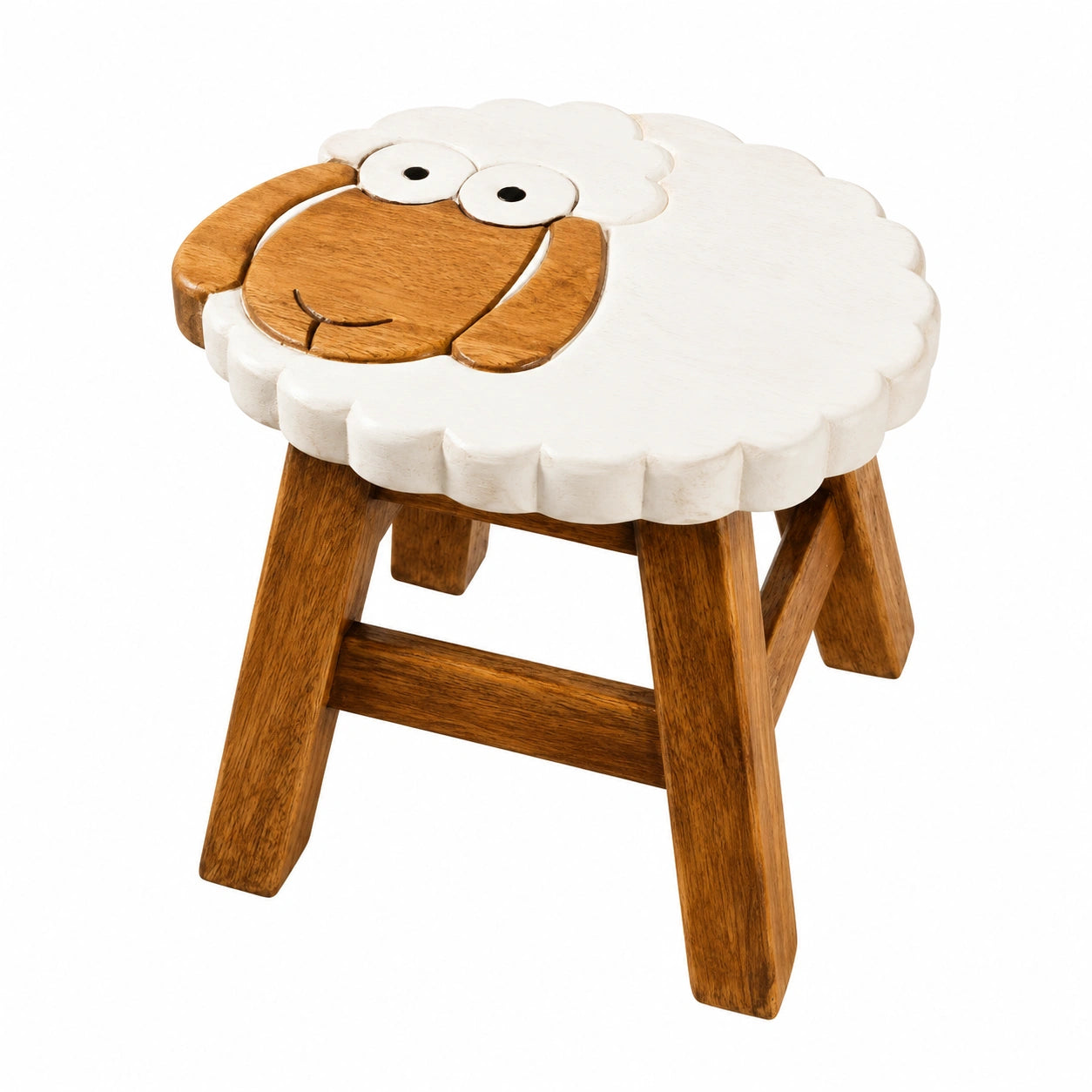 Taburete Infantil de Madera con Forma de Oveja, Asiento 25 cm