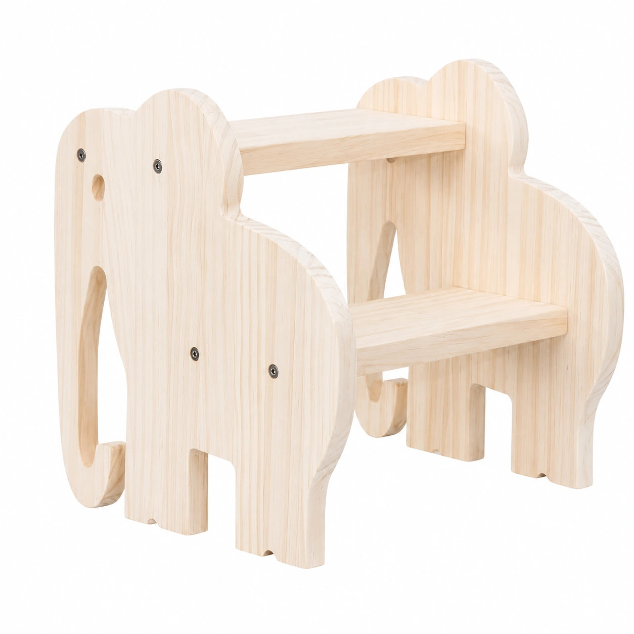 Taburete Infantil de Madera Natural Montessori para Baño - Diseño Elefante