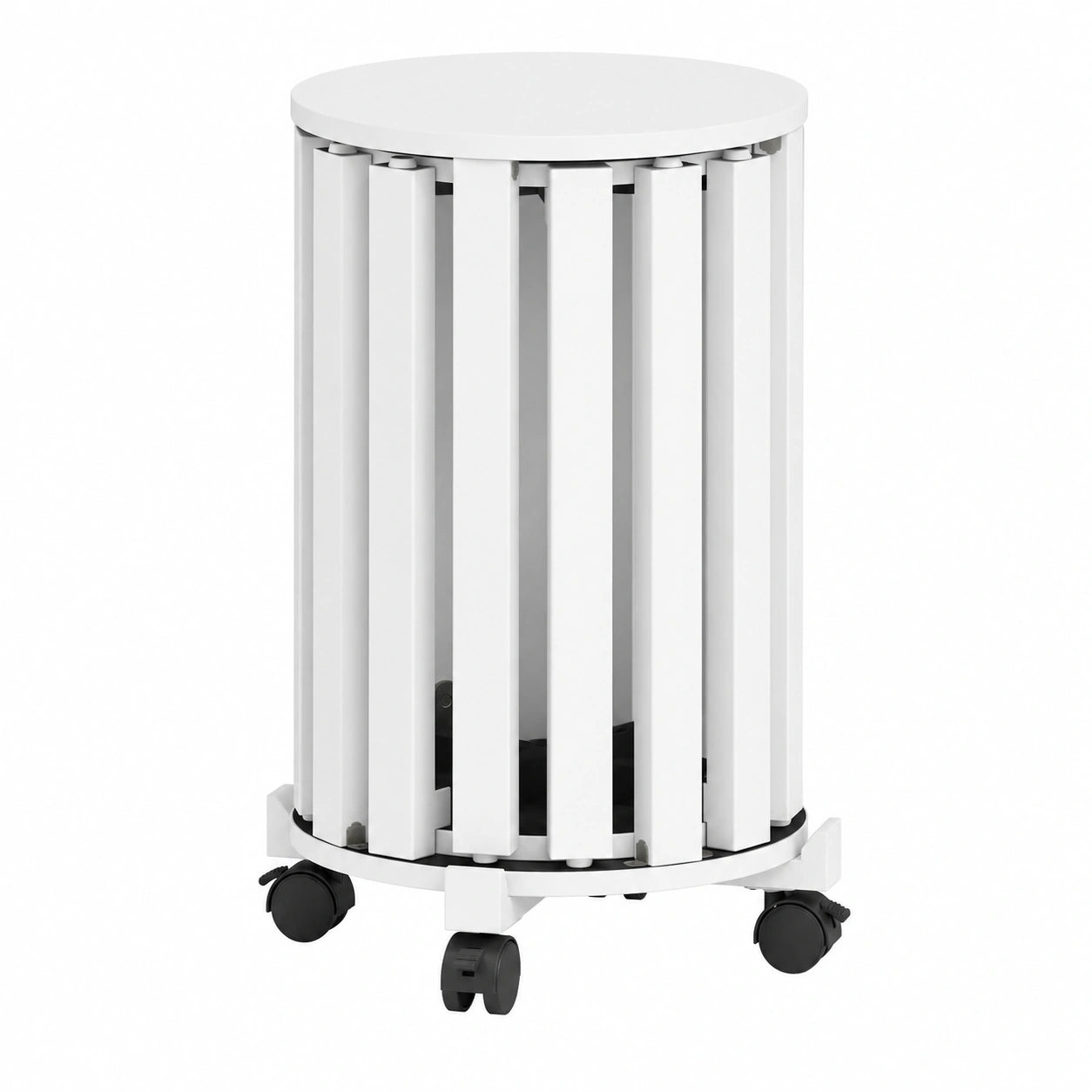 Set de 4 Taburetes Apilables con Ruedas y Mesa Auxiliar, Compactos y sin Montaje, para Comedor y Cocina (Blanco)