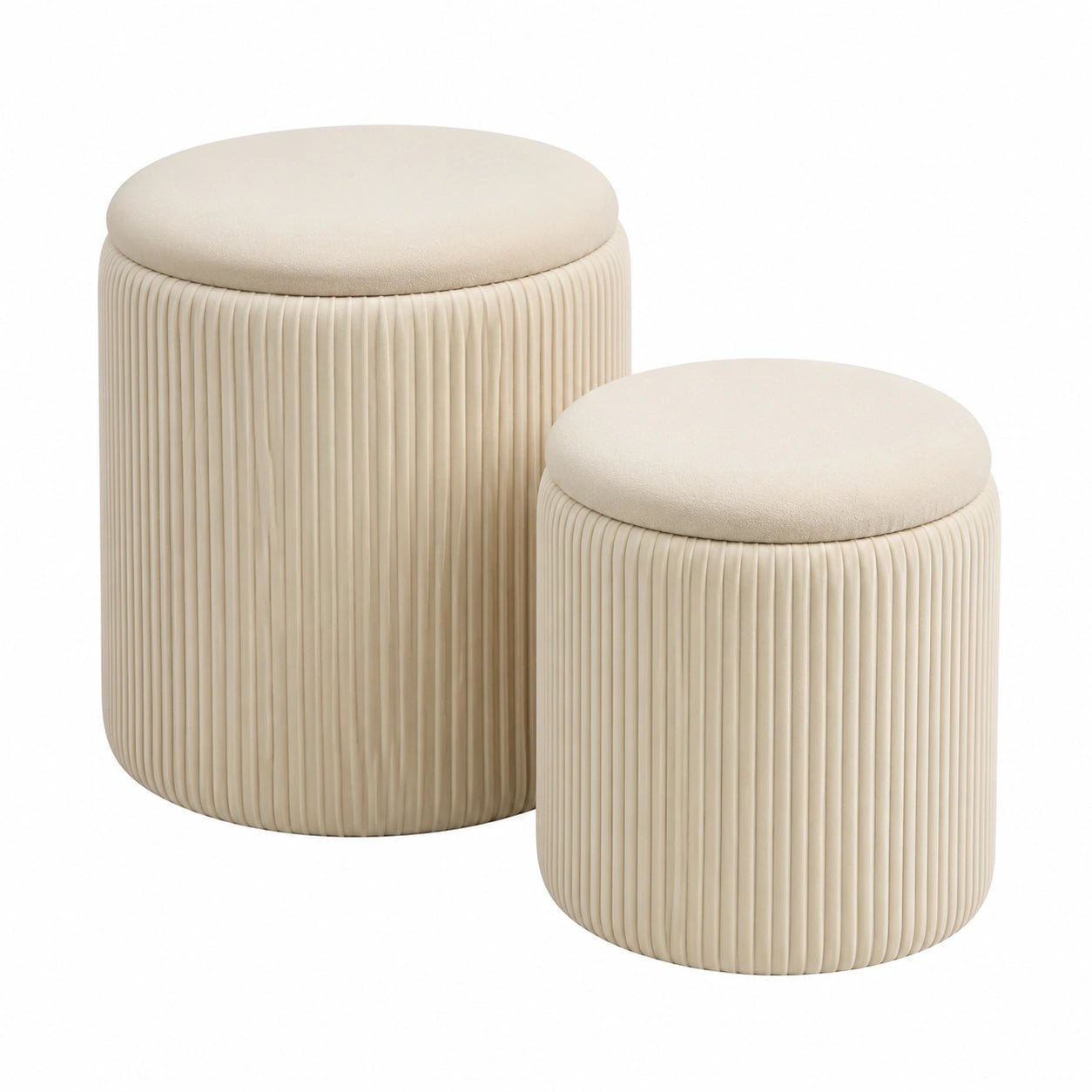Set de 2 otomanas redondas con almacenamiento de terciopelo para salón y dormitorio