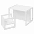 Conjunto de Muebles Infantiles Rústicos: Mesa Convertible con Banco y Taburete, Blanco