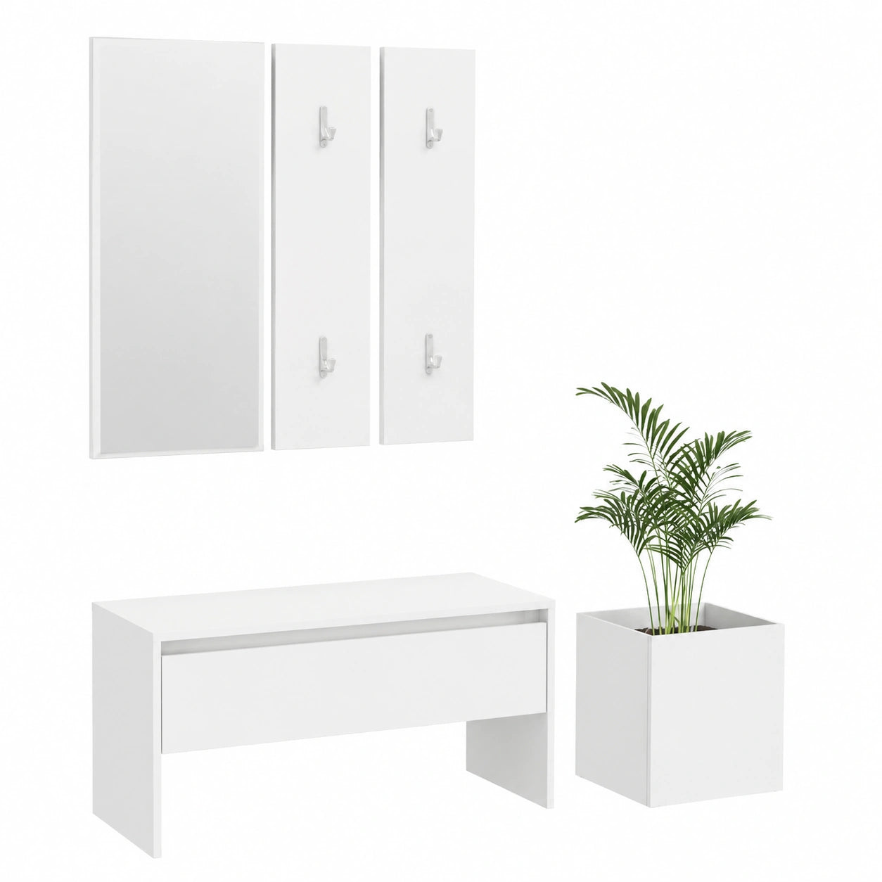 Conjunto de Muebles de Pasillo en Madera Multicapa Blanco Brillante, Taquillas y Almacenamiento