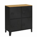 Armario de Taquilla 70 cm, 4 Puertas de Metal Negro con Estante de Madera, Diseño Industrial