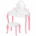 Conjunto de tocador infantil 2 en 1 con espejo y taburete, mesa de maquillaje para niñas con cajones (blanco)
