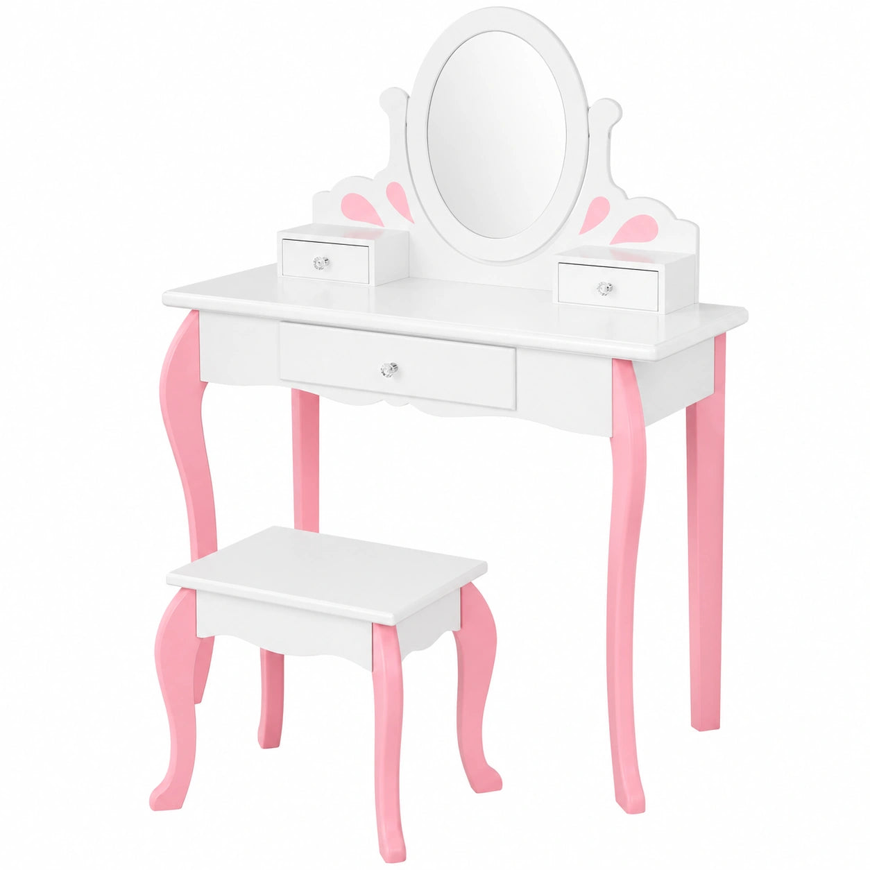 Conjunto de tocador infantil 2 en 1 con espejo y taburete, mesa de maquillaje para niñas con cajones (blanco)