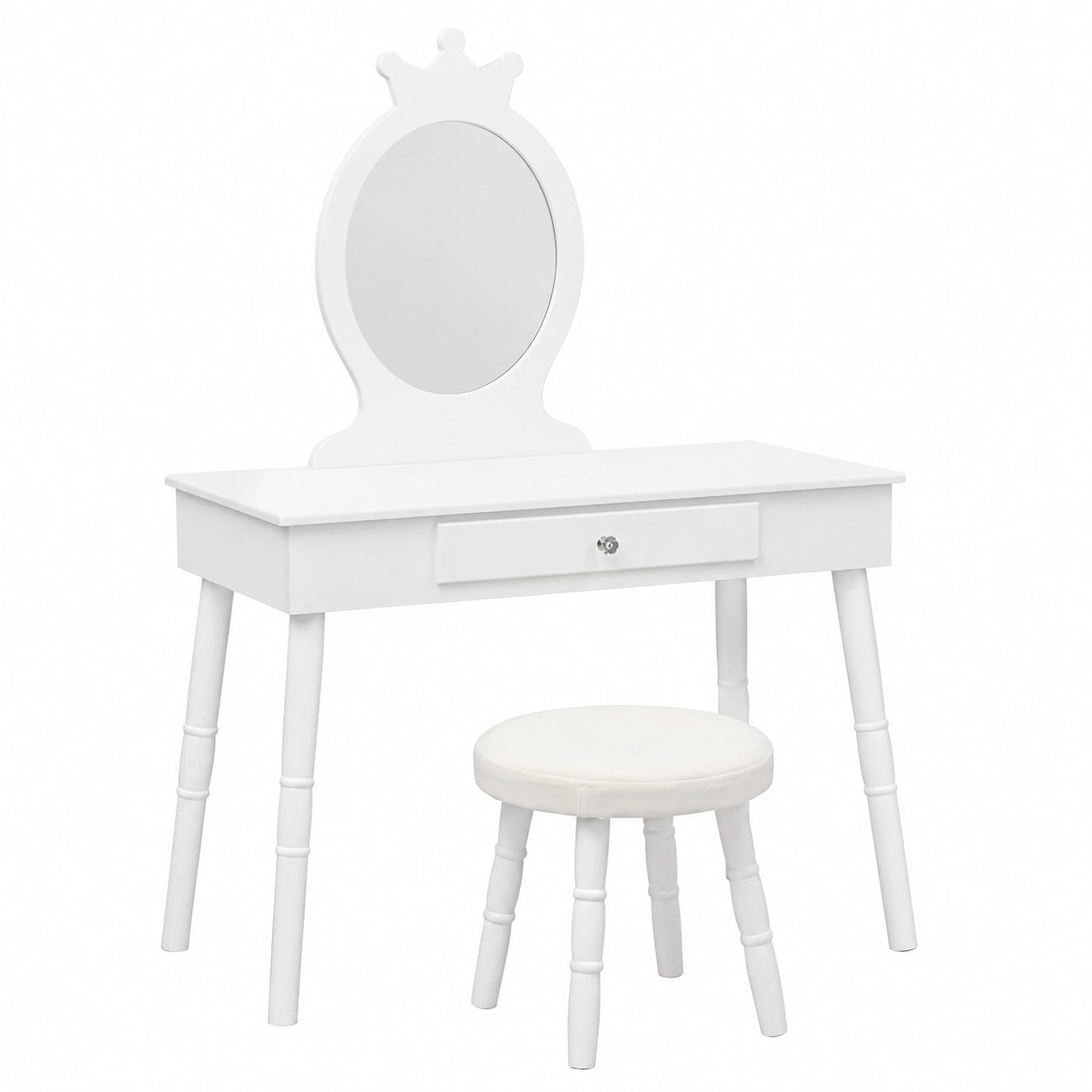 Set de Tocador Infantil 2 en 1 con Espejo y Almacenamiento - Blanco