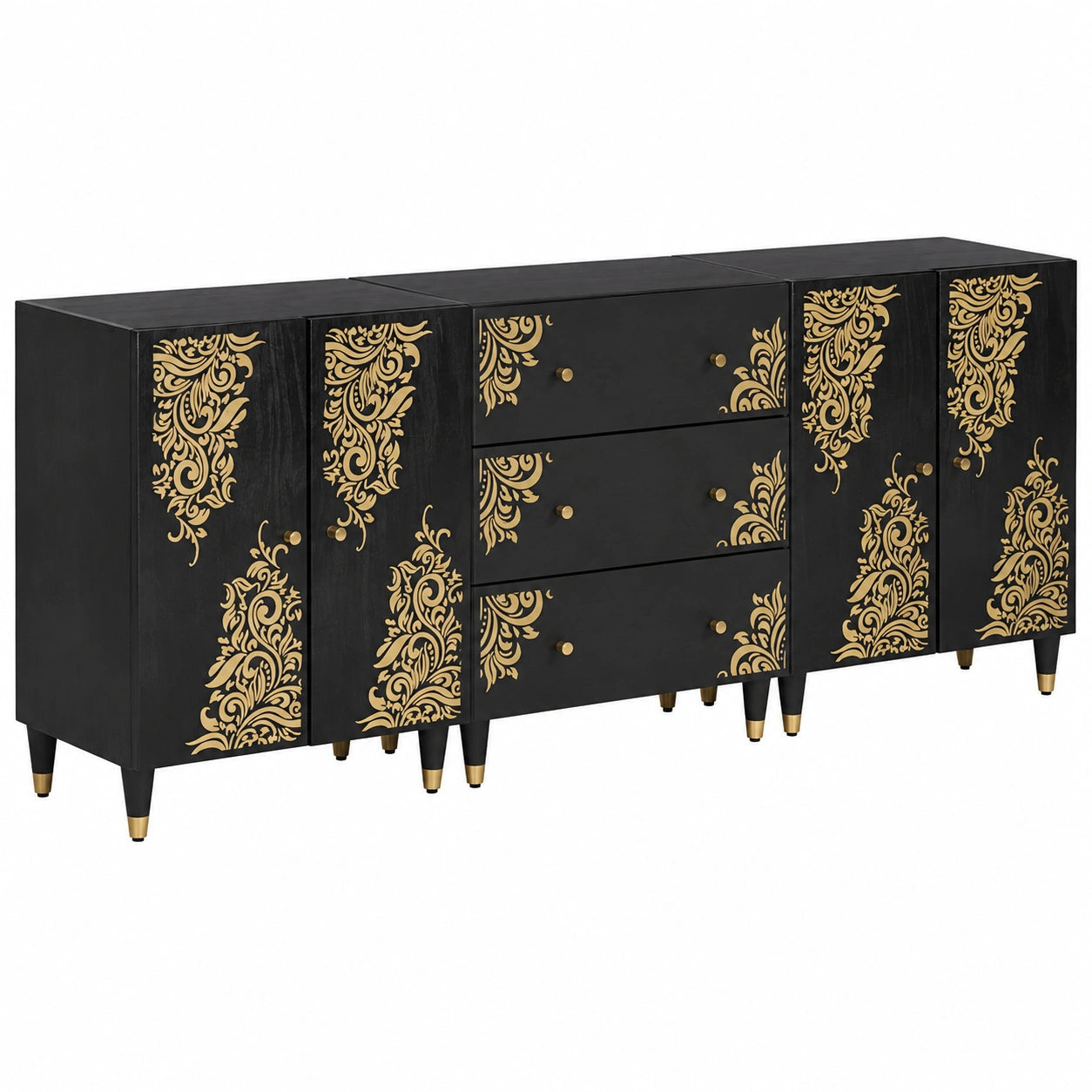 Conjunto de Muebles de Baño Negro con Cajones 3 Piezas 180x33x75 cm