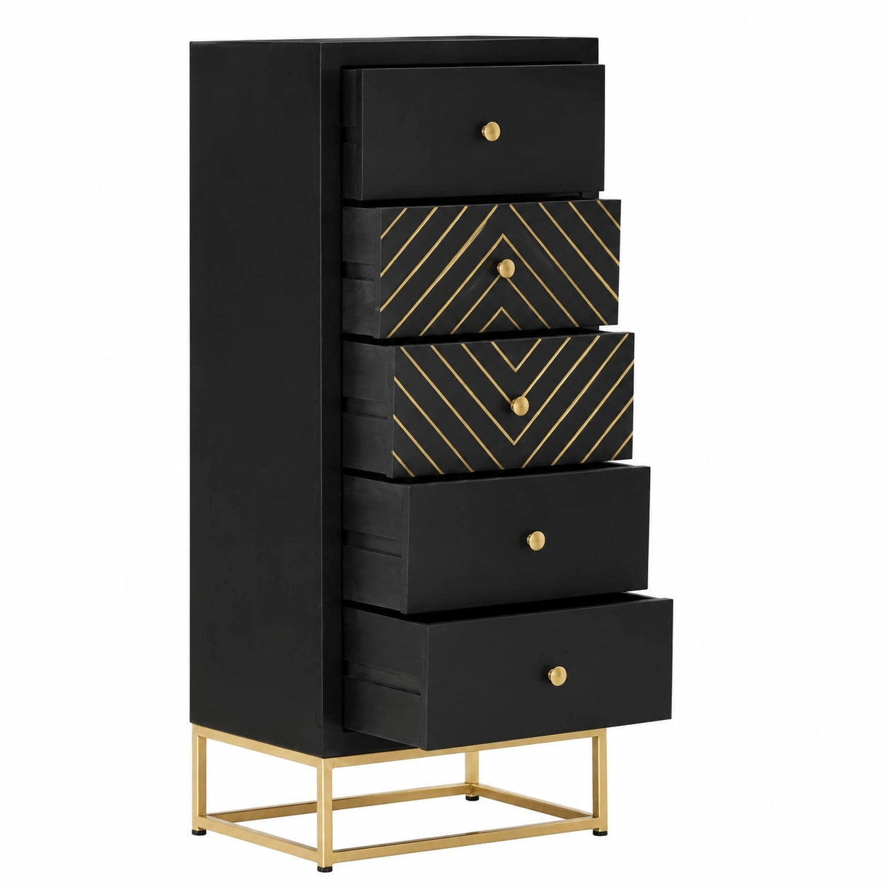 Cómoda de Madera de Mango Negro y Dorado 45x30x105 cm, Almacenamiento Elegante
