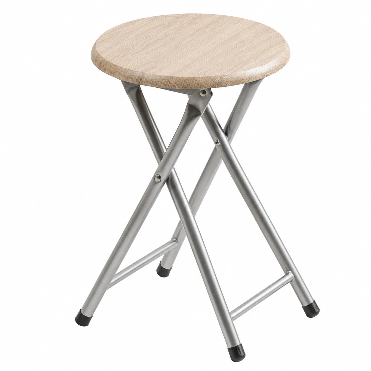 Taburete Plegable de Madera Clara con Estructura Metálica para Cocina, Terraza y Jardín - 30x45 cm