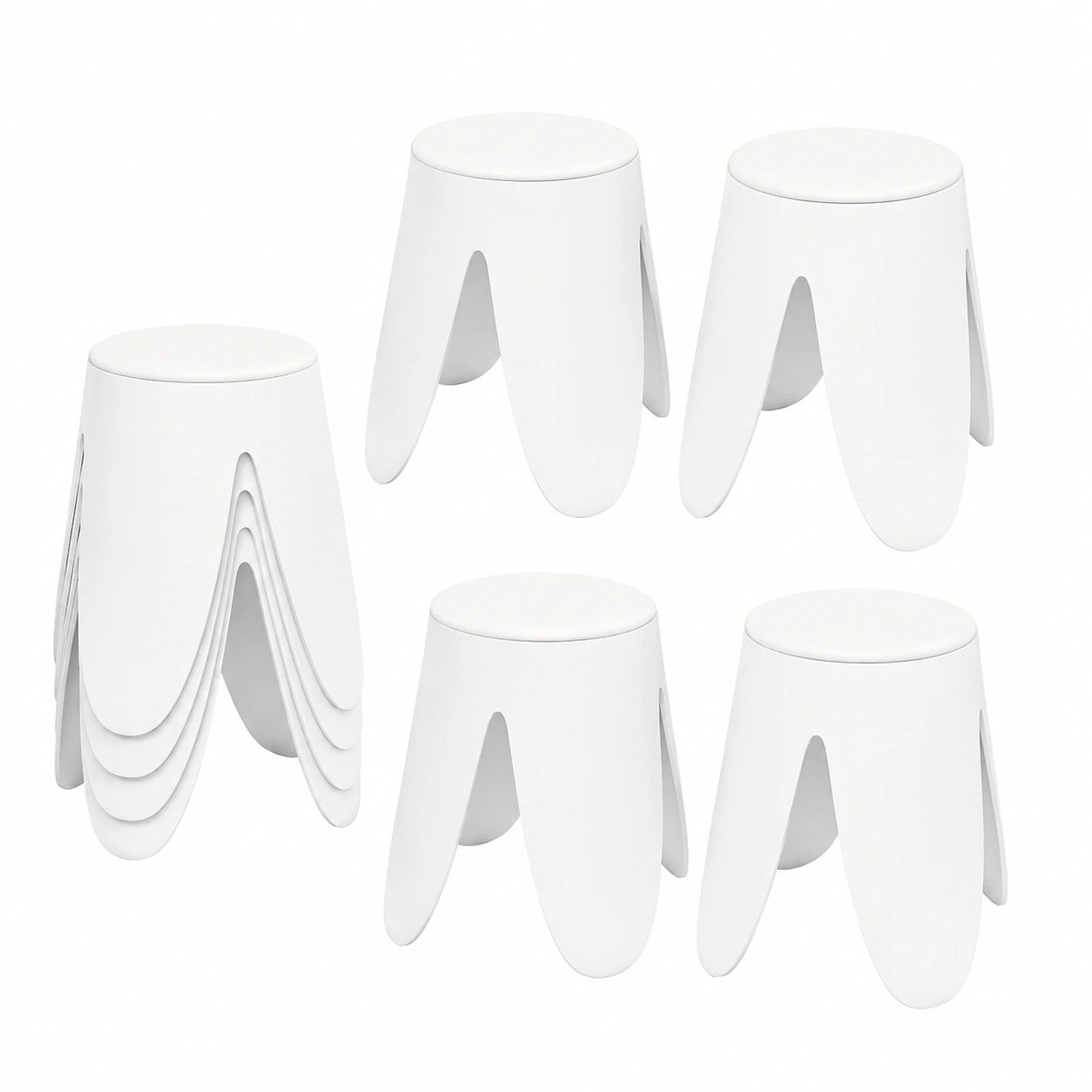Set de 8 Taburetes Apilables de Plástico, Sillas Compactas de 46 cm para Escuela y Oficina, Blanco