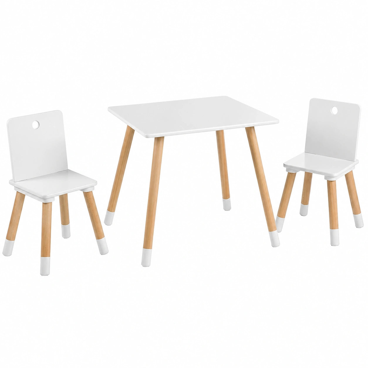Conjunto de Mesa y Sillas Infantiles de Madera Maciza - Estilo Escandinavo para Niños y Niñas desde 2 Años - Blanco y Natural