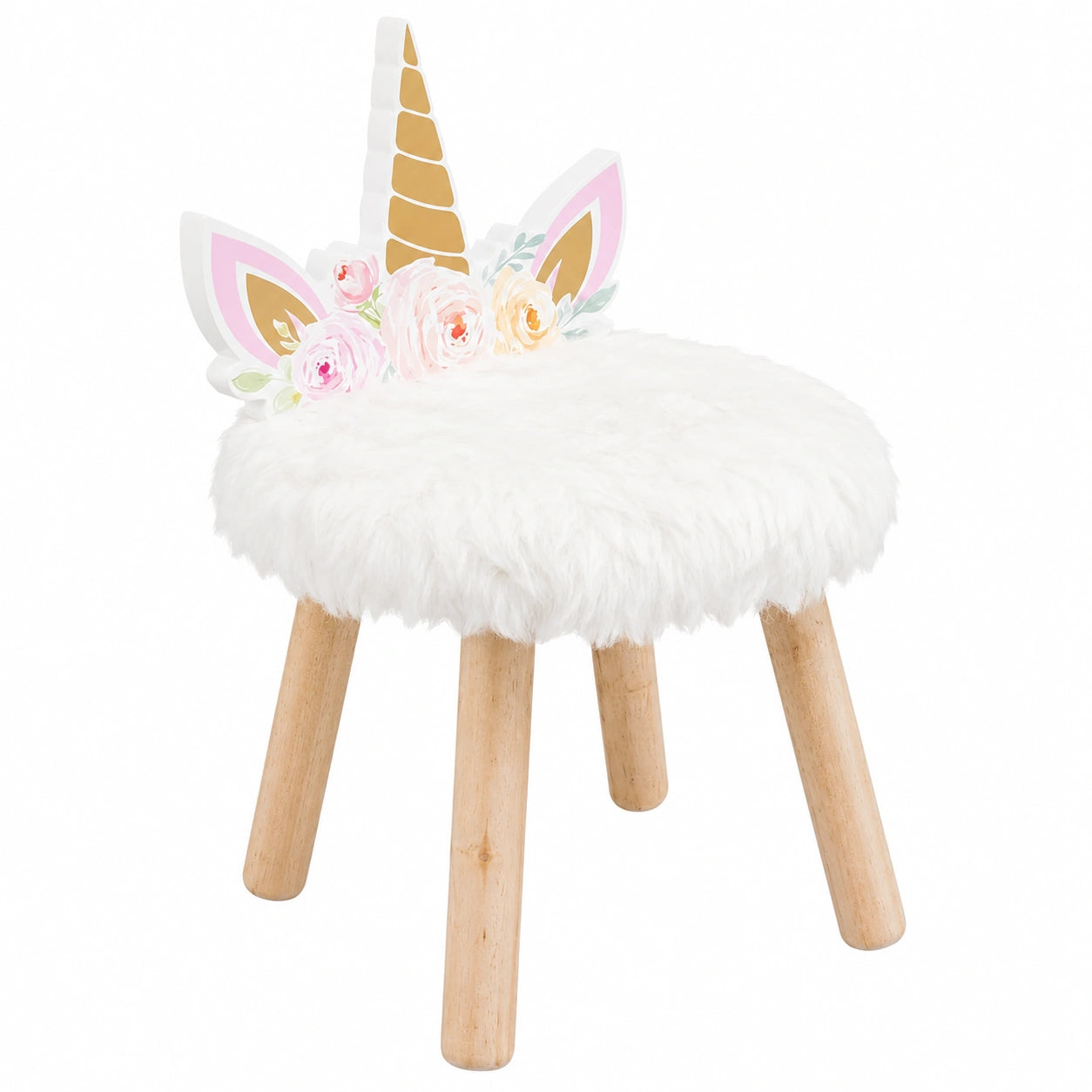 Taburete Infantil de Unicornio en Blanco con Acabado de Piel Sintética