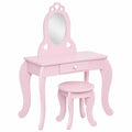 Set de Tocador Princesa para Niñas 3-6 Años con Espejo y Taburete, Rosa