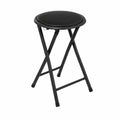 Taburete Plegable de Cocina con Estructura Metálica y Asiento Acolchado, Anilla de Seguridad, 45x30x30cm, Soporta hasta 100Kg, Color Negro