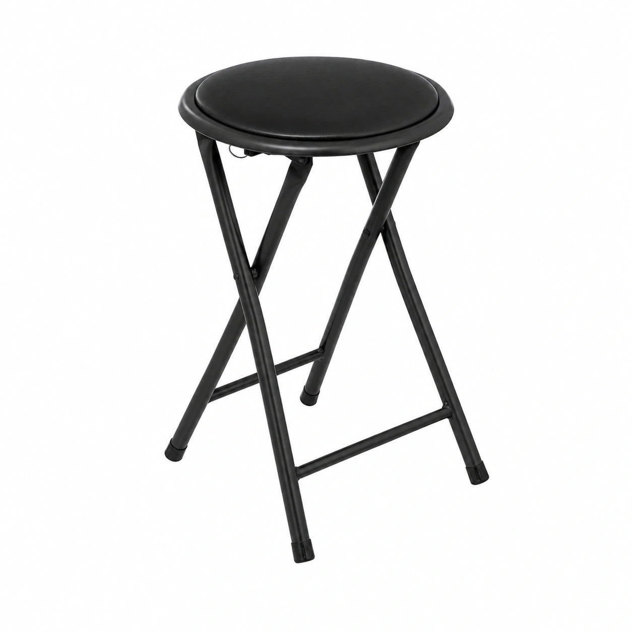 Taburete Plegable de Cocina con Estructura Metálica y Asiento Acolchado, Anilla de Seguridad, 45x30x30cm, Soporta hasta 100Kg, Color Negro