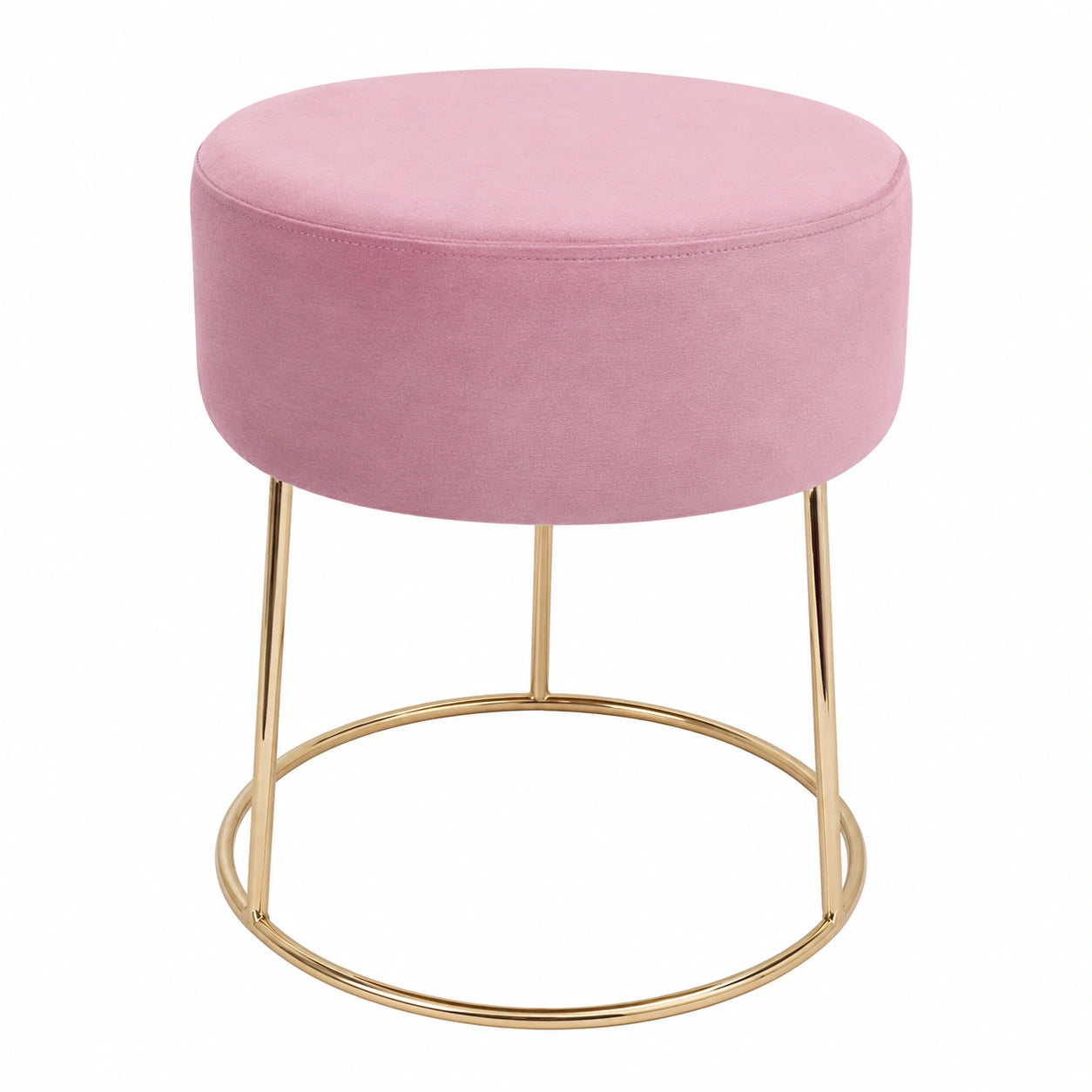 Taburete Redondo Rosa con Patas Doradas, para Dormitorio y Salón, Soporta hasta 150 kg