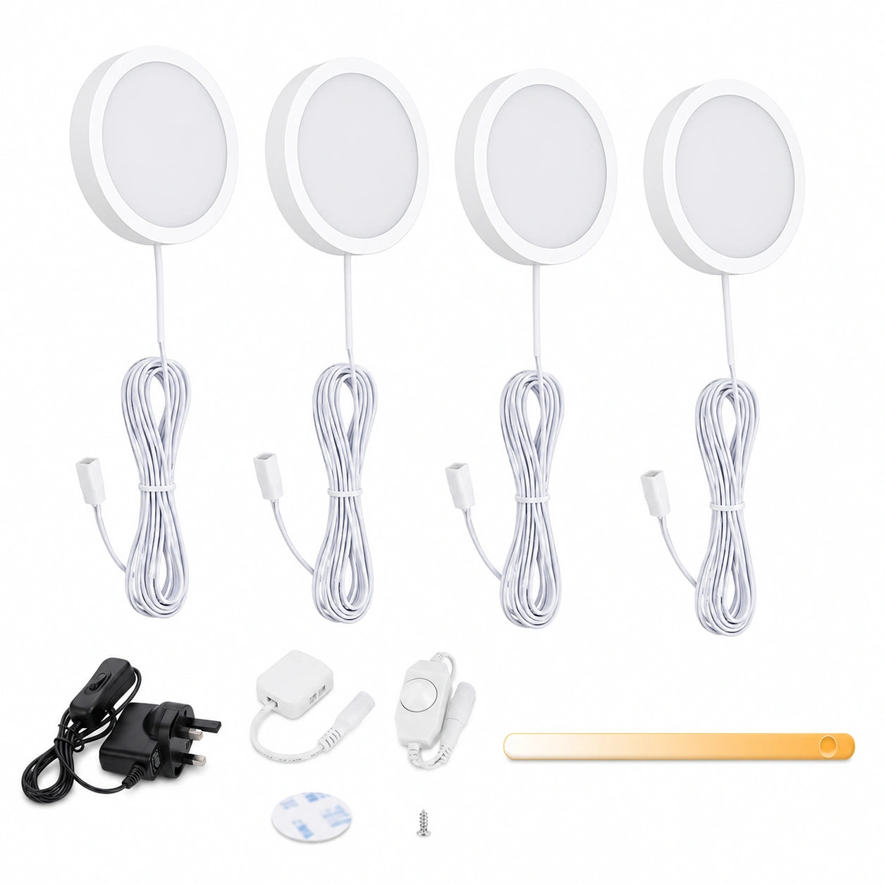 Luces LED Regulables para Armario, Iluminación de Vitrina, Cocina y Estantes, Blanco Cálido (Set de 4)