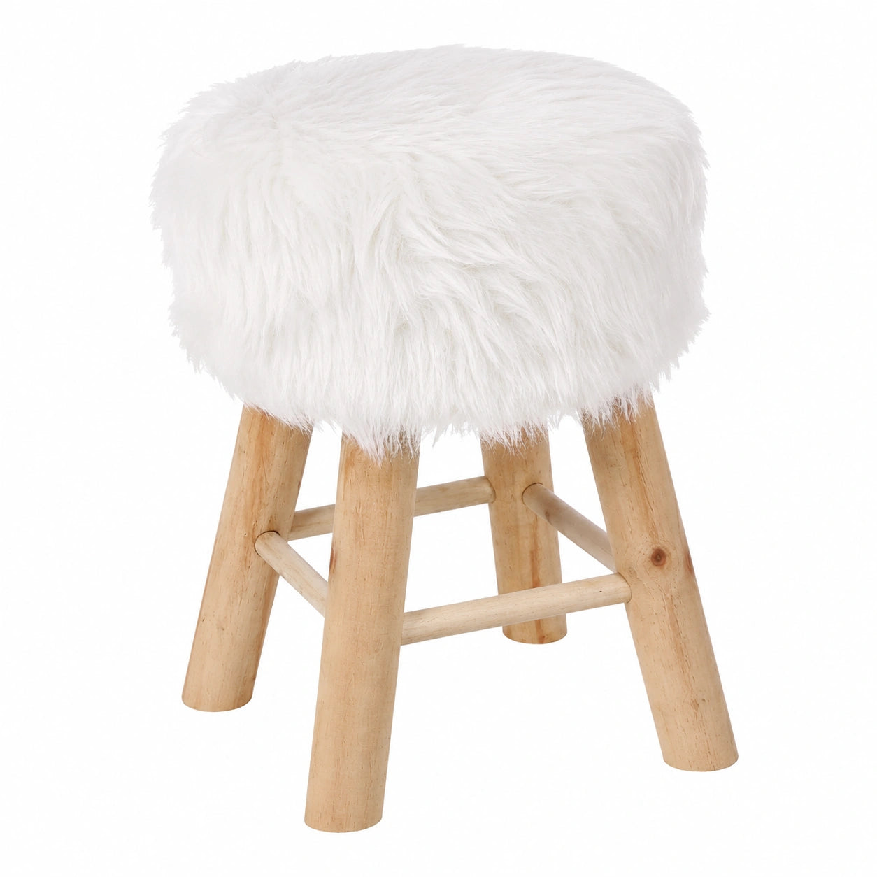 ATMOSPHERA Taburete Pouf Redondeado de Cuero - Robusto y Elegante - Blanco