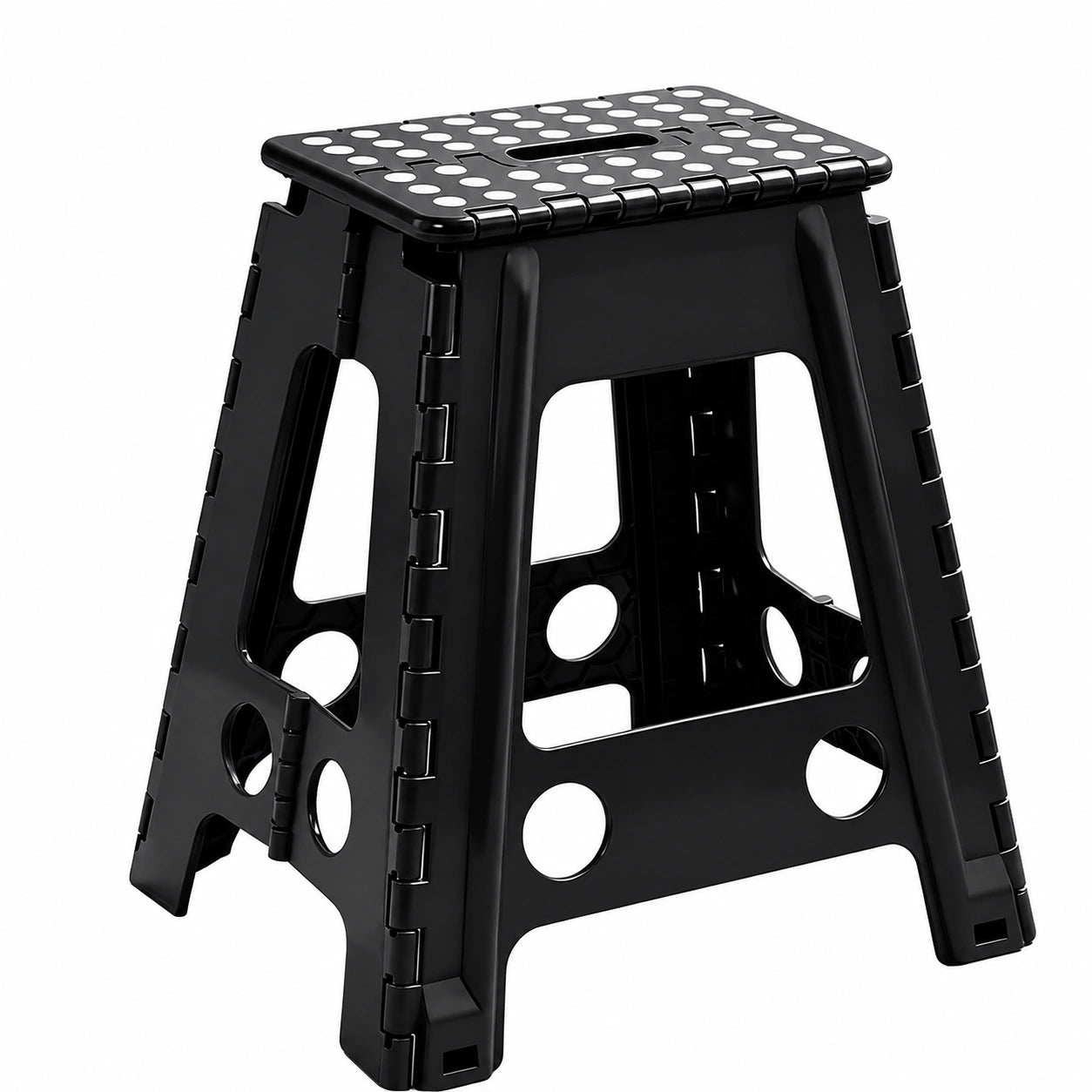 Taburete Plegable Portátil 45 cm, Soporte 150 kg, Asa Transporte, Uso en Cocina, Baño, Camping, Negro