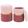 Set de 2 Pufs de Terciopelo con Almacenamiento 32L + 21L para Salón o Dormitorio (Rosa)