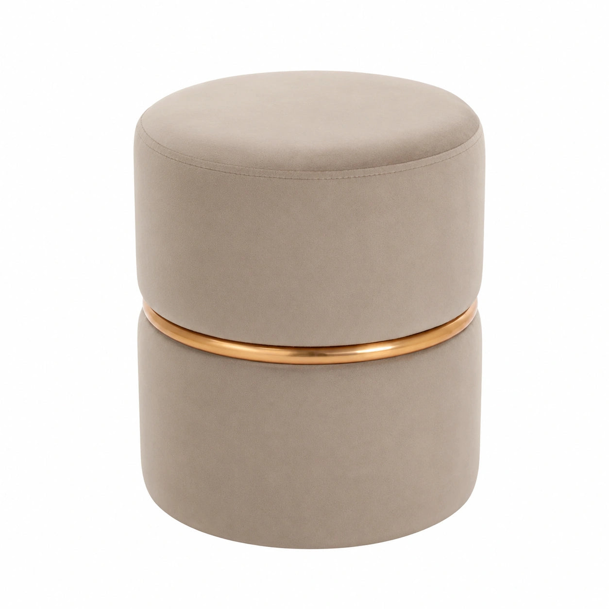 Taburete Redondo de Terciopelo Beige Acolchado - Duhome 9123