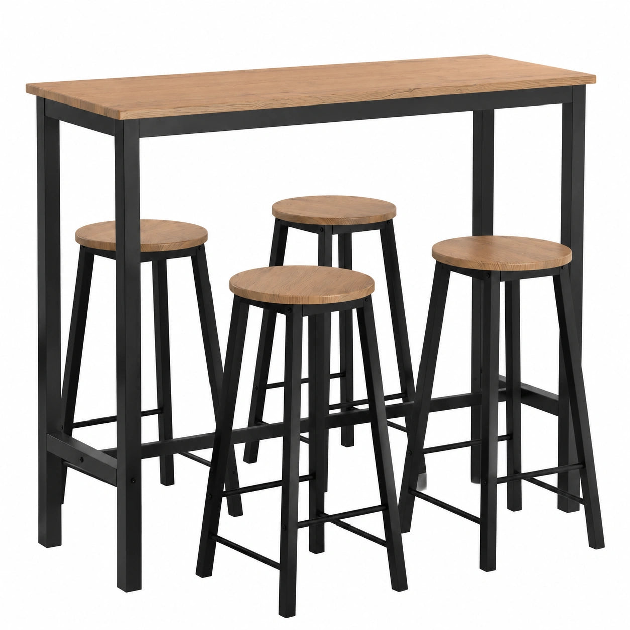 SoBuy Conjunto de Comedor Alto con 4 Sillas, Mesa de Bar Compacta Negra