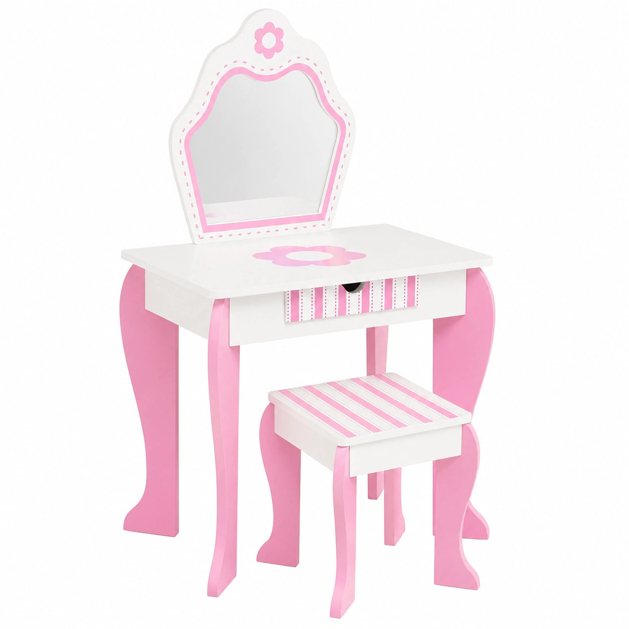 Tocador de Maquillaje Infantil con Espejo y Taburete, Mesa de Juguete para Niñas, 3-7 Años